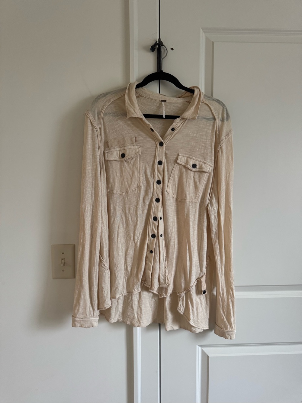 Free People Cream Button-Front Long Sleeve Shirt